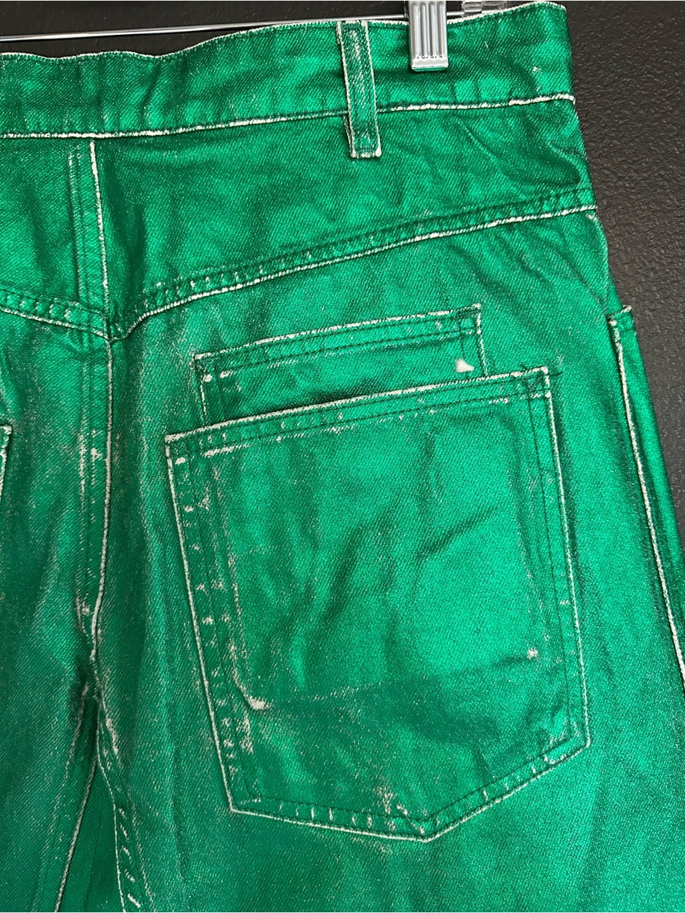 Free People Moxie Metallic Green Barrel Jeans Sample Factory Distressed NWOT 28 - Picture 10 of 15